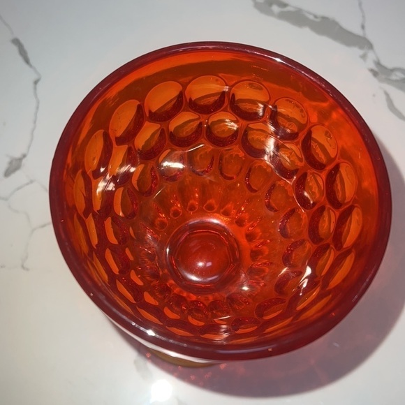 Mid Century 8” Orange Fenton Amberina Swung Thumbprint Goblet Vase - Picture 2 of 3